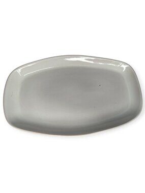 Vntg Frankoma Pottery 5QS Minimalist Oval Serving Platter Light Gray/Off White
